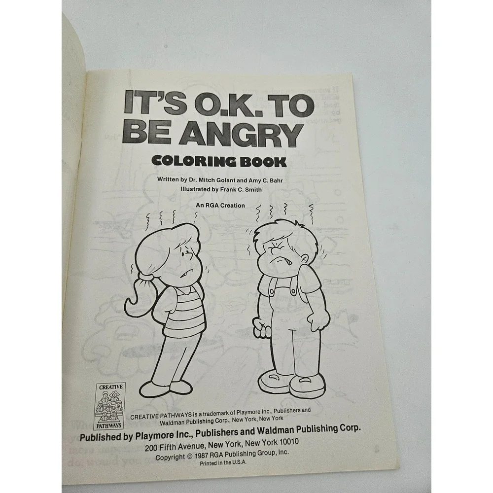 Vintage‎ Kids Emotional Learning Coloring Book Its OK To Be Angry Unused